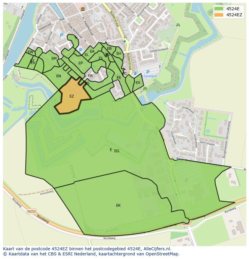 Afbeelding van het postcodegebied 4524 EZ op de kaart.