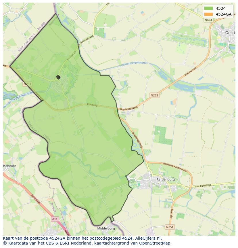 Afbeelding van het postcodegebied 4524 GA op de kaart.