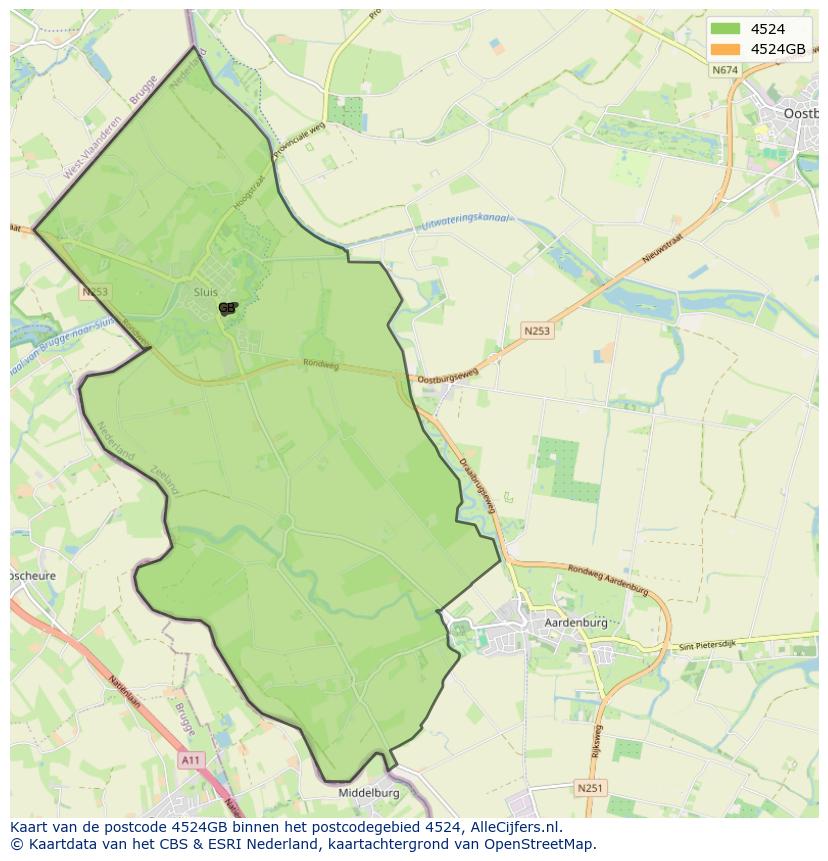 Afbeelding van het postcodegebied 4524 GB op de kaart.