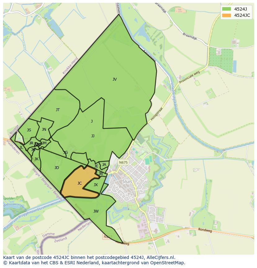 Afbeelding van het postcodegebied 4524 JC op de kaart.