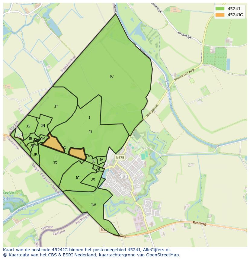 Afbeelding van het postcodegebied 4524 JG op de kaart.