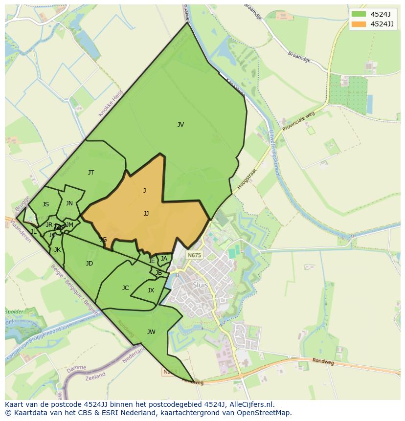 Afbeelding van het postcodegebied 4524 JJ op de kaart.