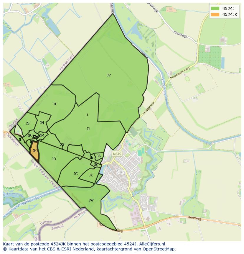 Afbeelding van het postcodegebied 4524 JK op de kaart.