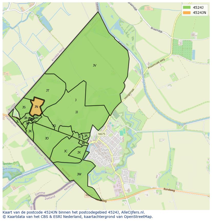Afbeelding van het postcodegebied 4524 JN op de kaart.