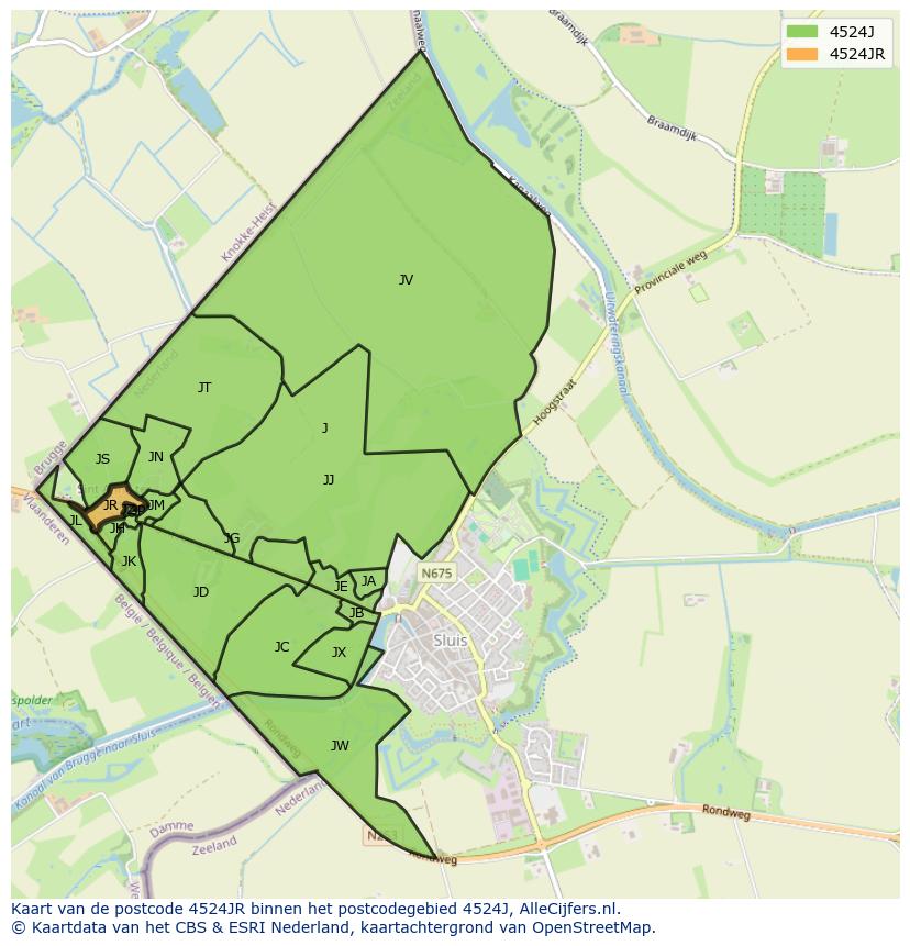 Afbeelding van het postcodegebied 4524 JR op de kaart.