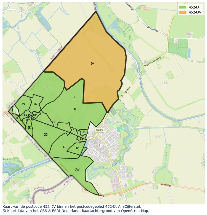Afbeelding van het postcodegebied 4524 JV op de kaart.
