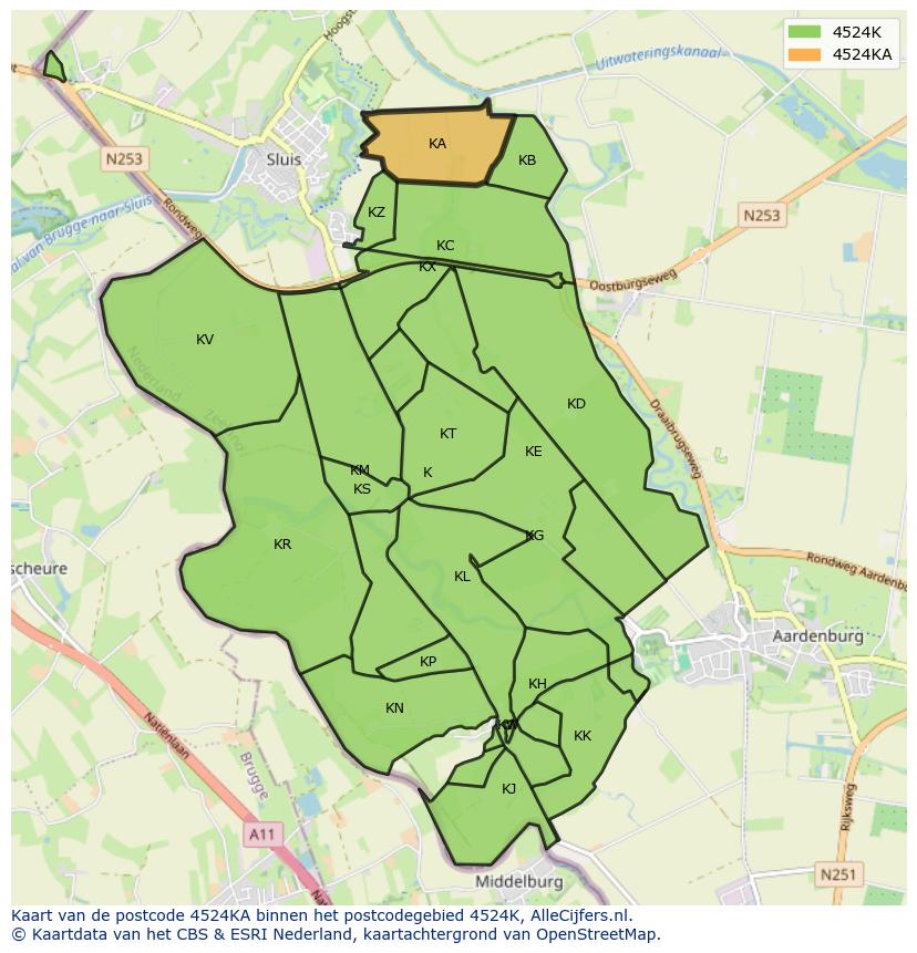 Afbeelding van het postcodegebied 4524 KA op de kaart.