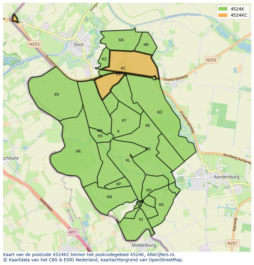 Afbeelding van het postcodegebied 4524 KC op de kaart.