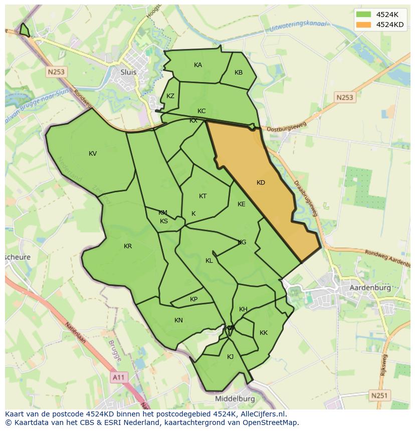 Afbeelding van het postcodegebied 4524 KD op de kaart.