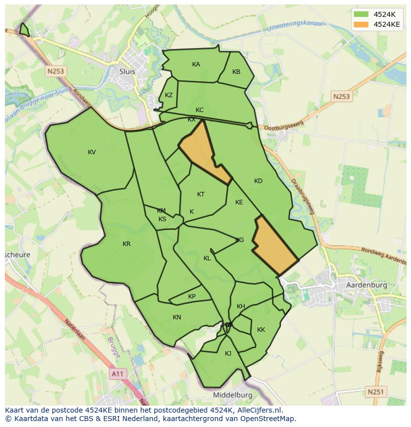 Afbeelding van het postcodegebied 4524 KE op de kaart.