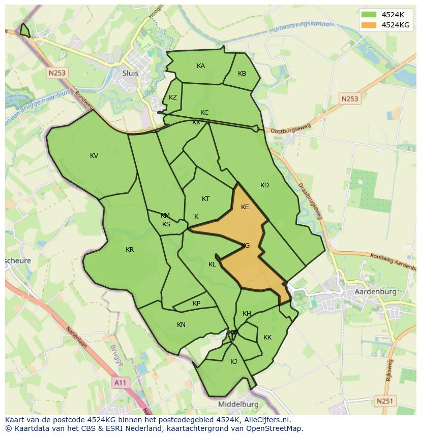 Afbeelding van het postcodegebied 4524 KG op de kaart.