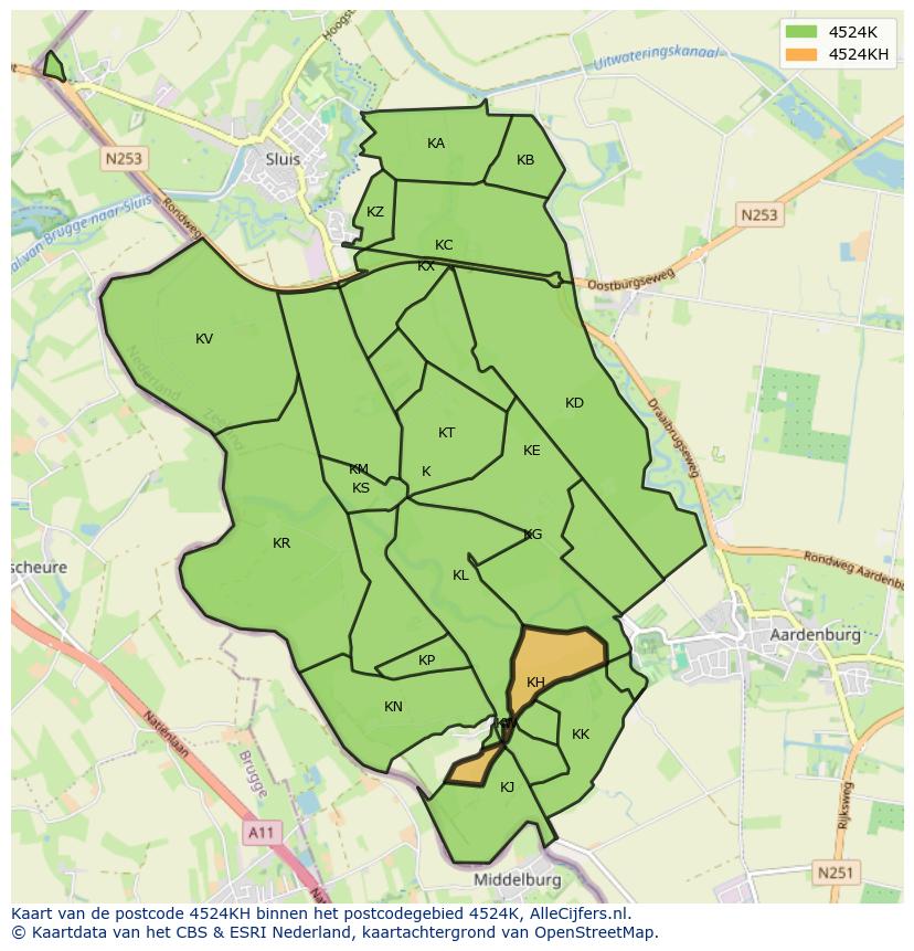 Afbeelding van het postcodegebied 4524 KH op de kaart.