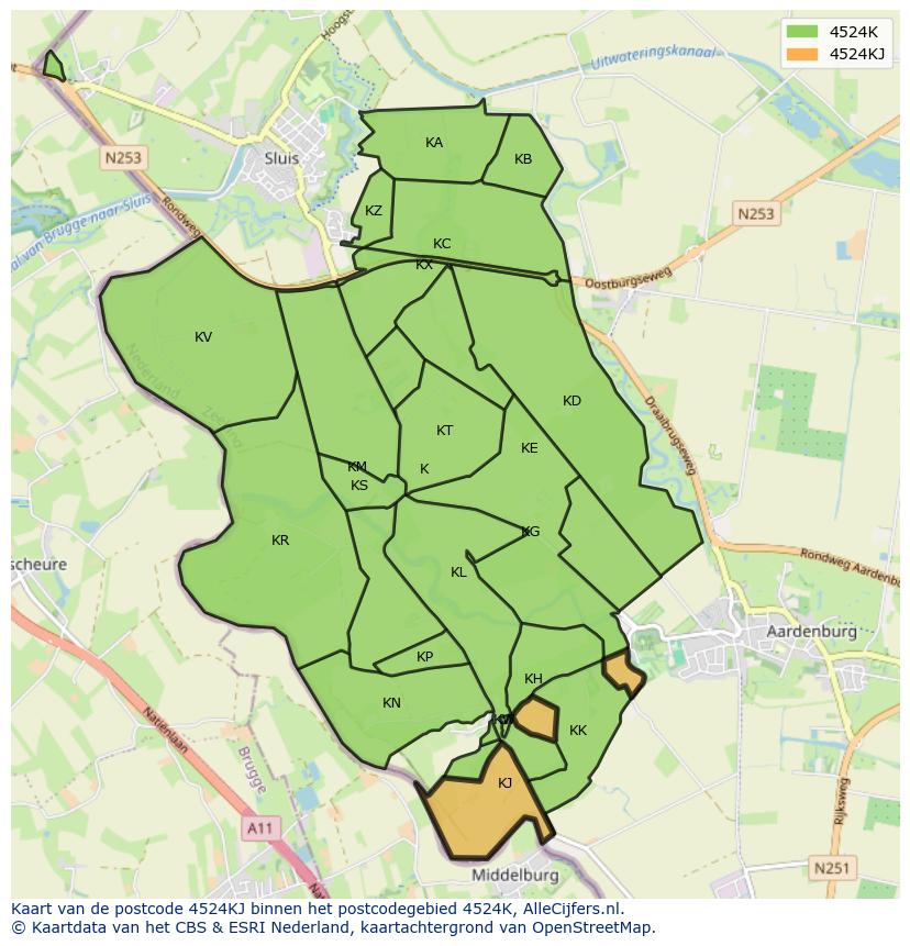 Afbeelding van het postcodegebied 4524 KJ op de kaart.