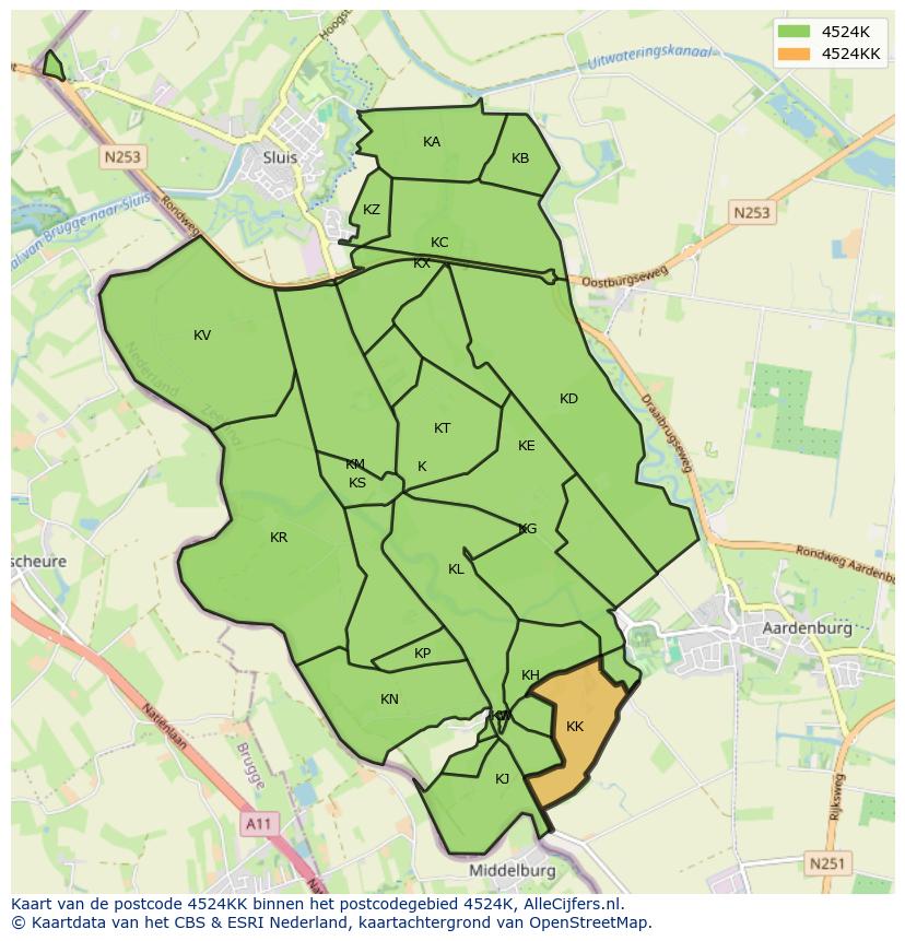 Afbeelding van het postcodegebied 4524 KK op de kaart.