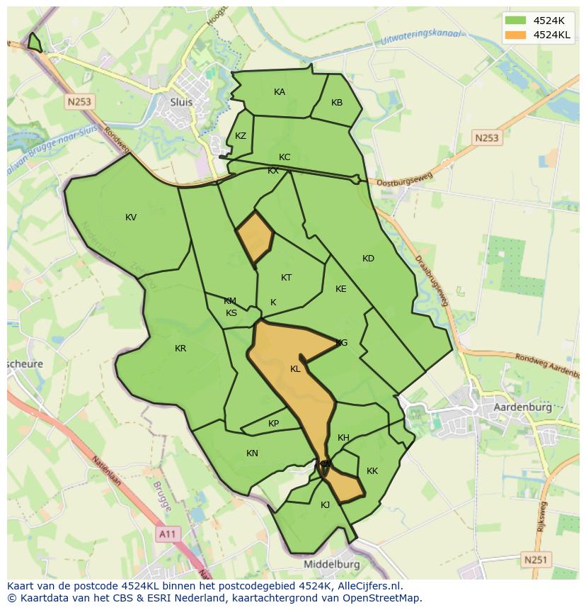 Afbeelding van het postcodegebied 4524 KL op de kaart.