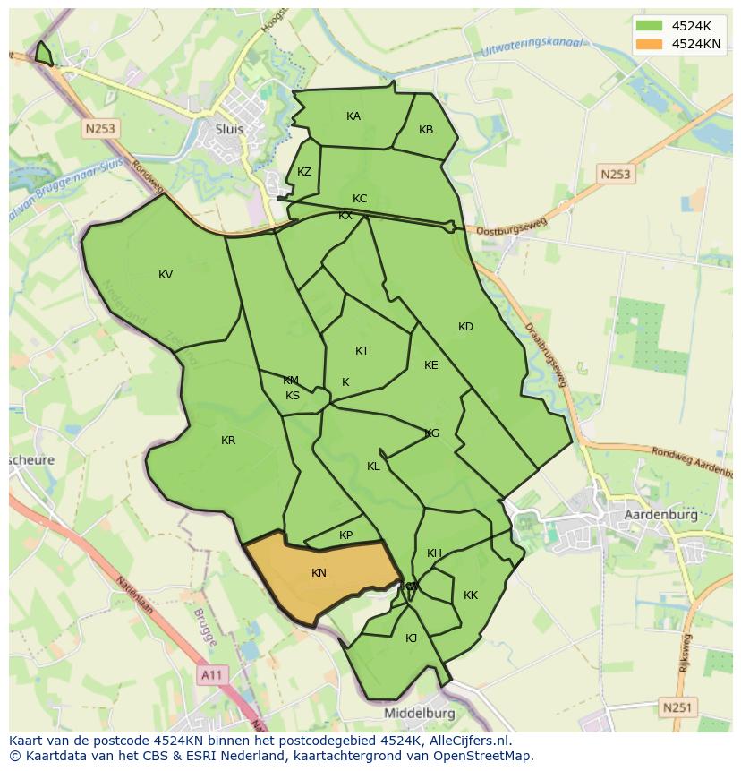 Afbeelding van het postcodegebied 4524 KN op de kaart.