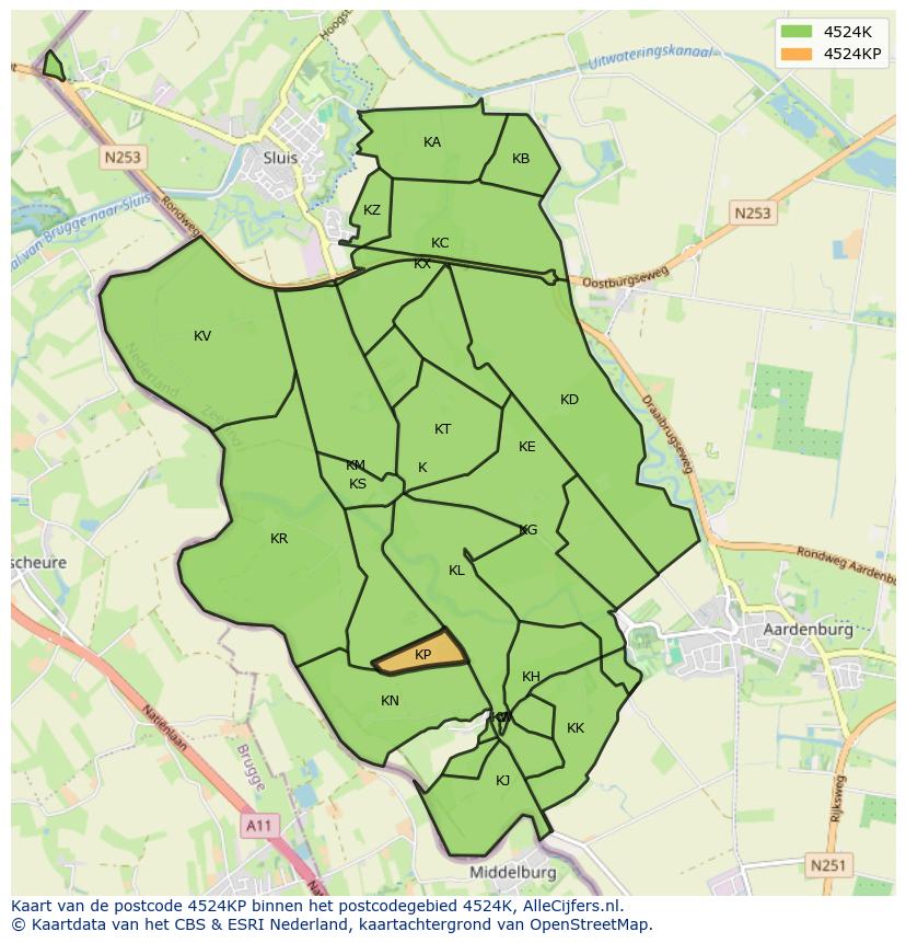Afbeelding van het postcodegebied 4524 KP op de kaart.
