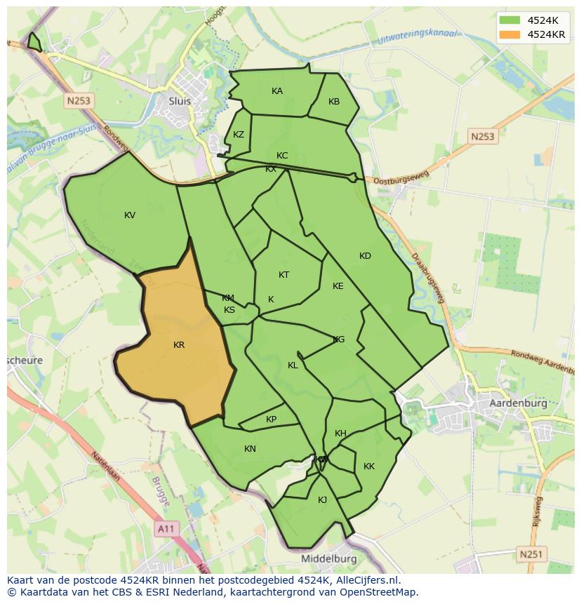 Afbeelding van het postcodegebied 4524 KR op de kaart.