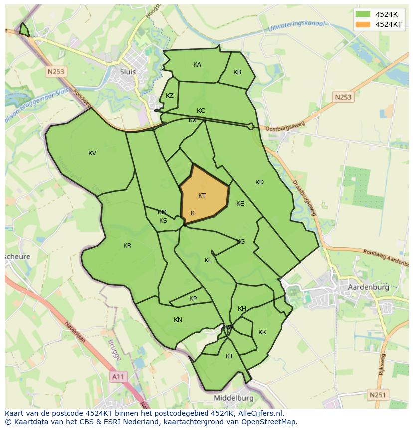 Afbeelding van het postcodegebied 4524 KT op de kaart.