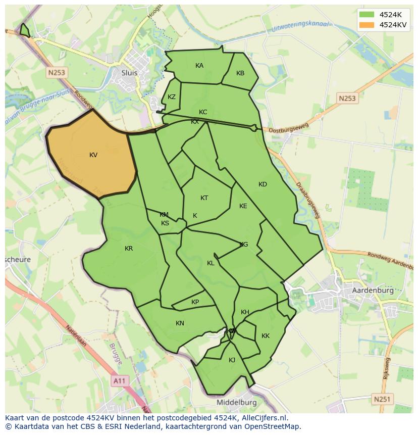 Afbeelding van het postcodegebied 4524 KV op de kaart.