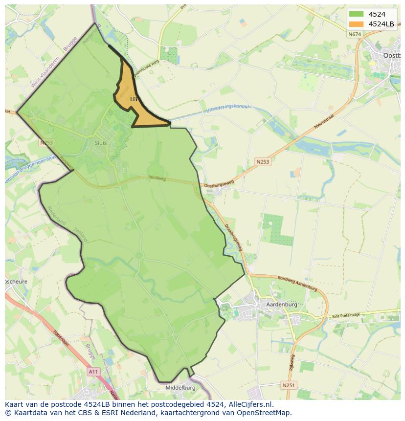 Afbeelding van het postcodegebied 4524 LB op de kaart.