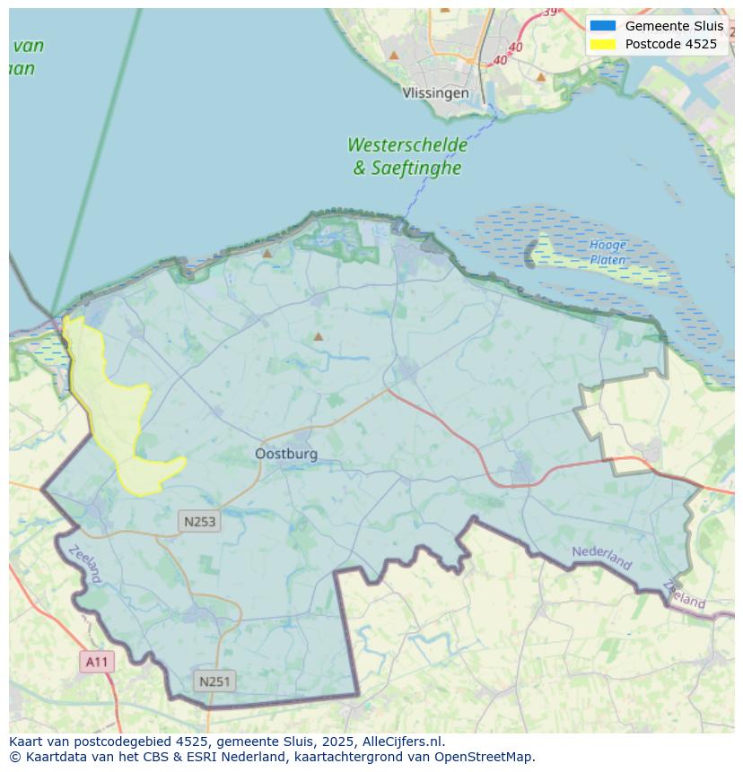 Afbeelding van het postcodegebied 4525 op de kaart.