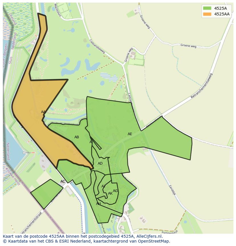 Afbeelding van het postcodegebied 4525 AA op de kaart.