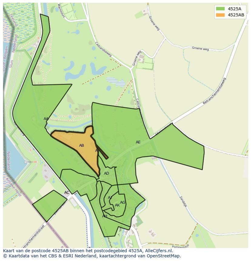 Afbeelding van het postcodegebied 4525 AB op de kaart.