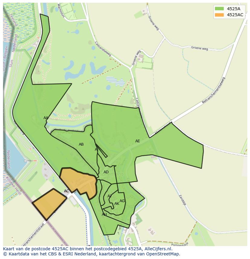 Afbeelding van het postcodegebied 4525 AC op de kaart.