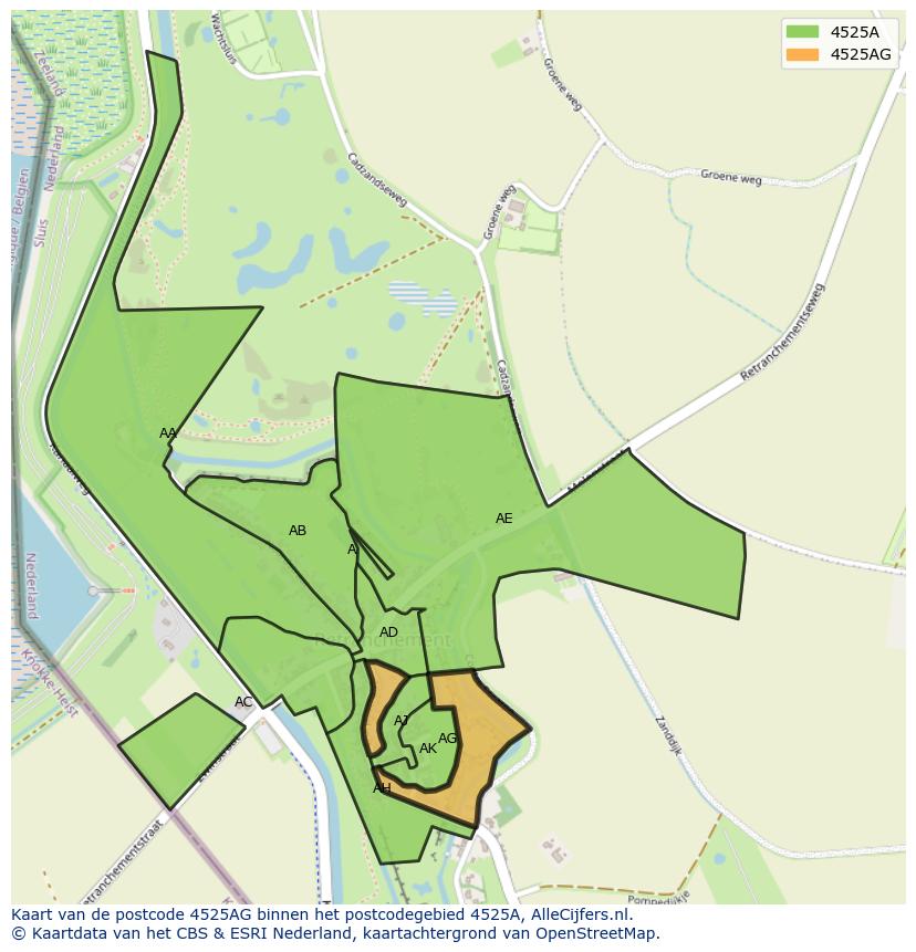 Afbeelding van het postcodegebied 4525 AG op de kaart.