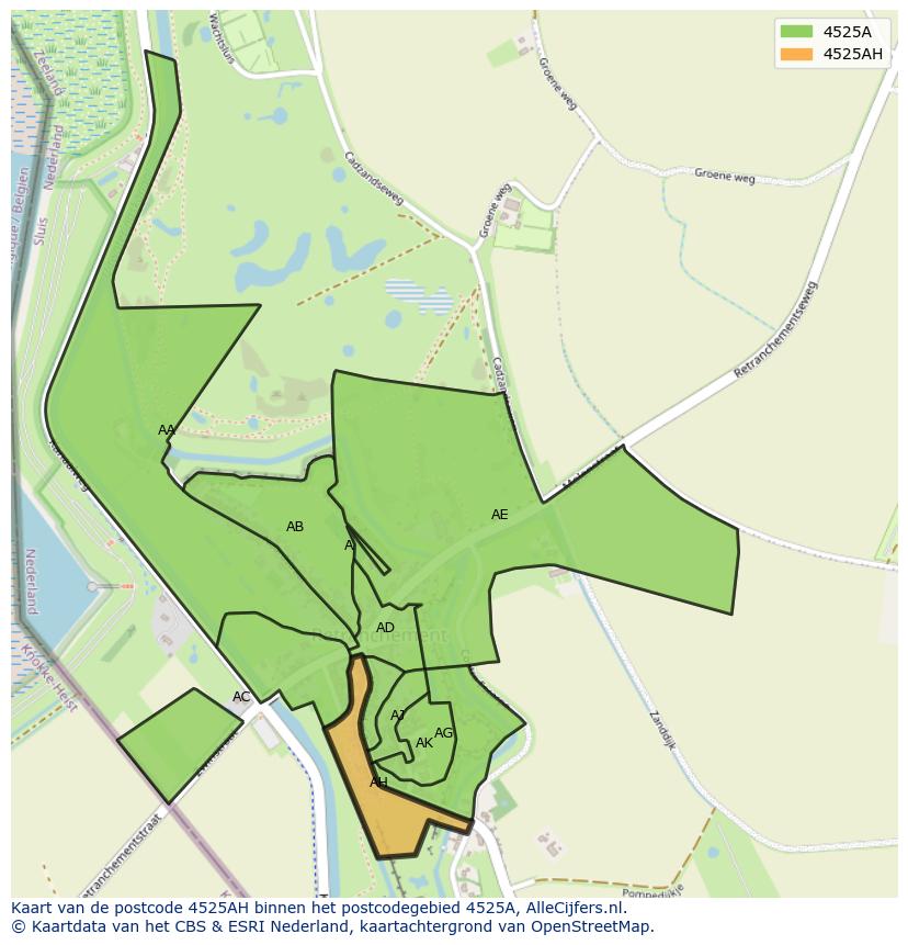 Afbeelding van het postcodegebied 4525 AH op de kaart.