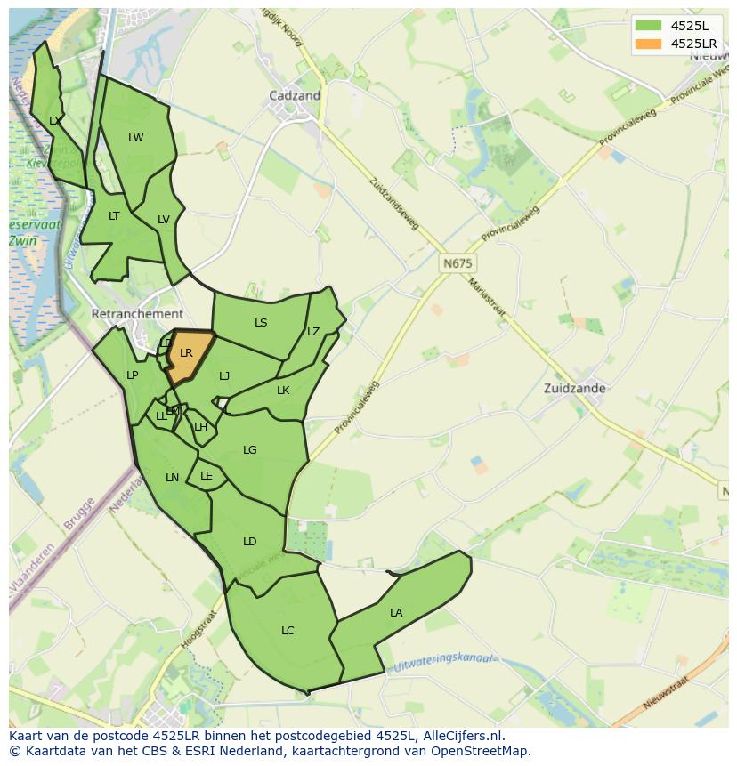 Afbeelding van het postcodegebied 4525 LR op de kaart.