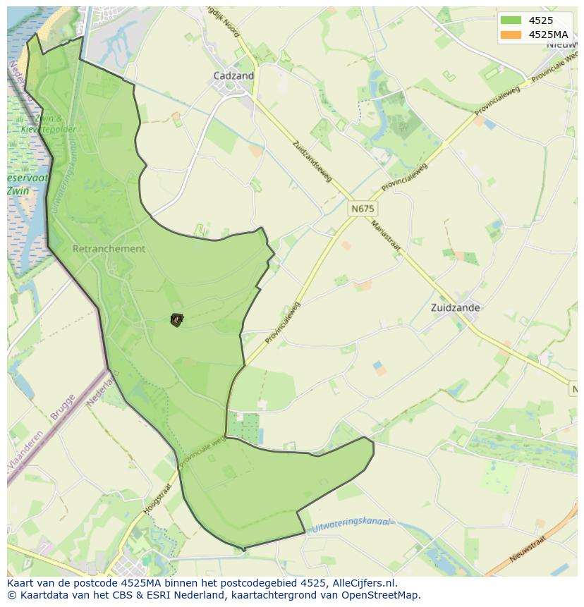 Afbeelding van het postcodegebied 4525 MA op de kaart.