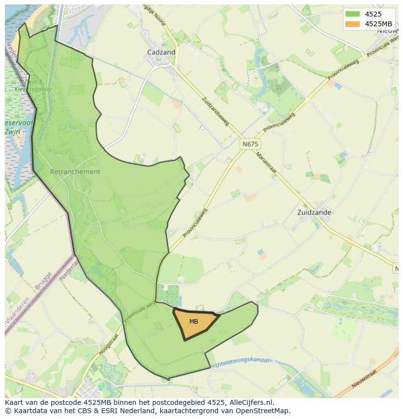 Afbeelding van het postcodegebied 4525 MB op de kaart.