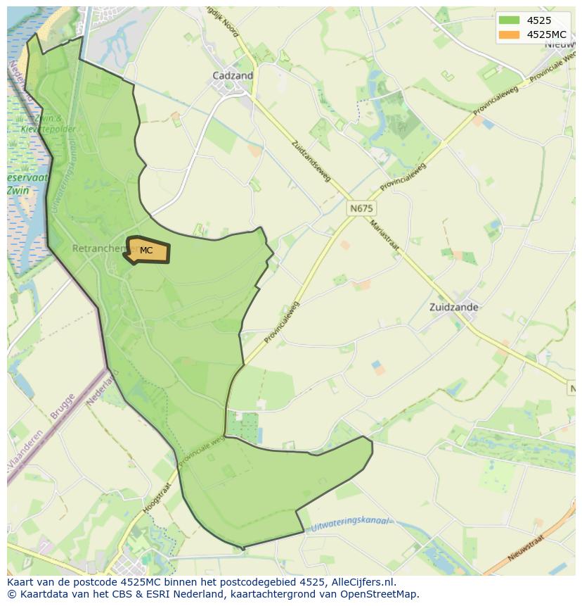 Afbeelding van het postcodegebied 4525 MC op de kaart.