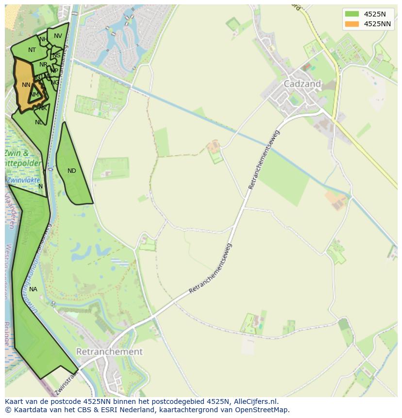 Afbeelding van het postcodegebied 4525 NN op de kaart.