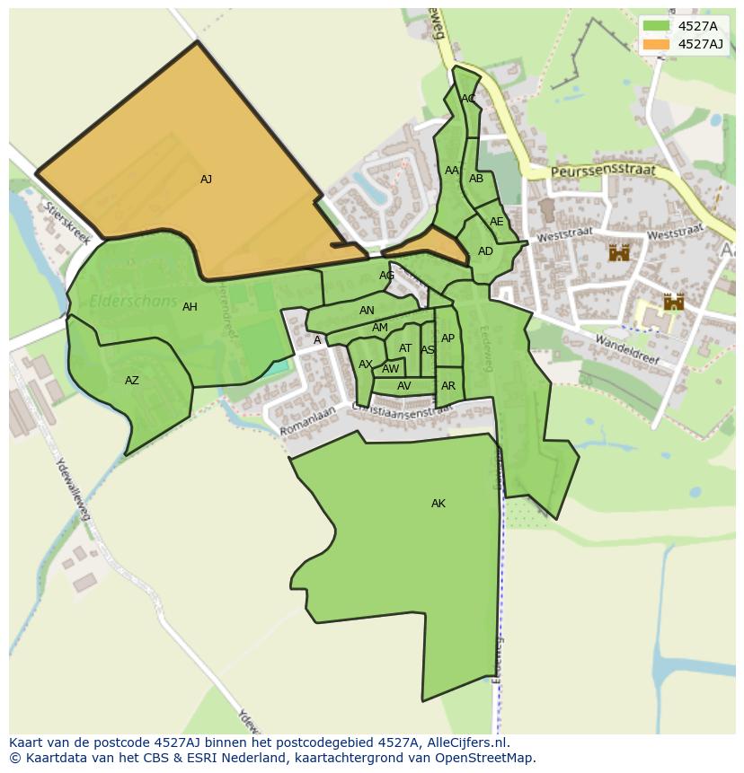 Afbeelding van het postcodegebied 4527 AJ op de kaart.