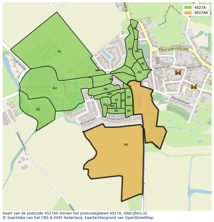 Afbeelding van het postcodegebied 4527 AK op de kaart.