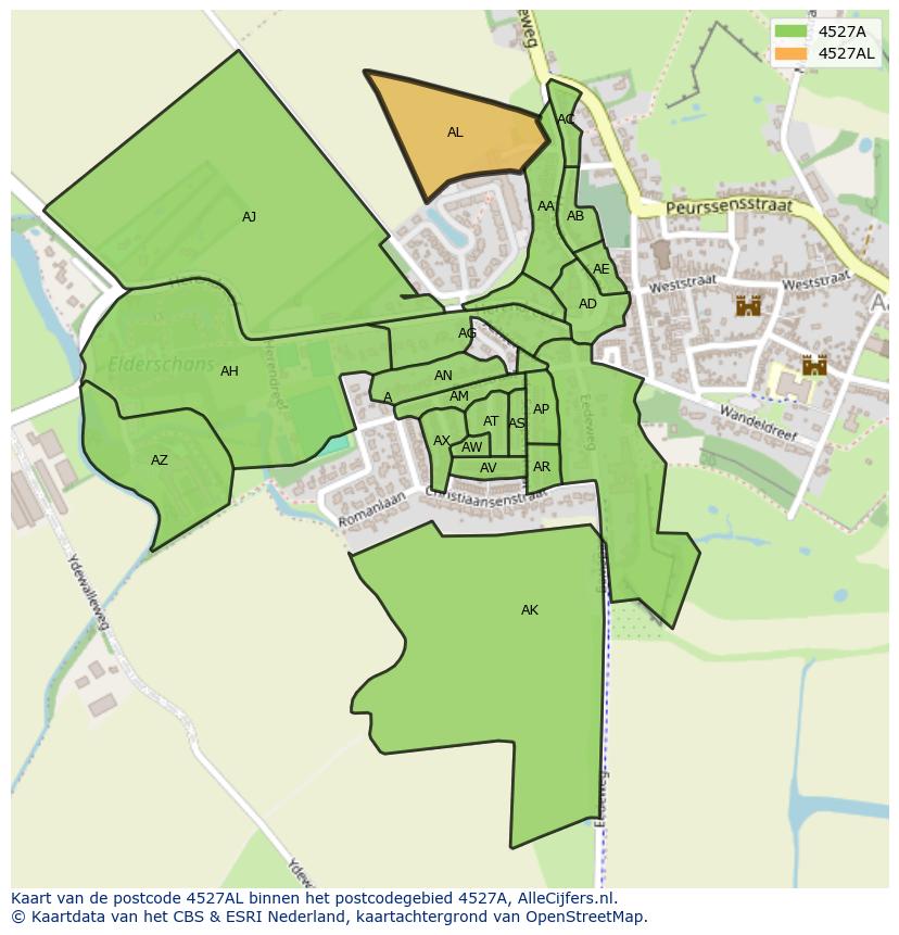 Afbeelding van het postcodegebied 4527 AL op de kaart.