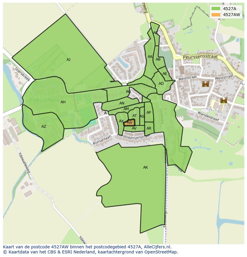 Afbeelding van het postcodegebied 4527 AW op de kaart.