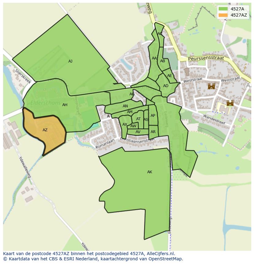 Afbeelding van het postcodegebied 4527 AZ op de kaart.