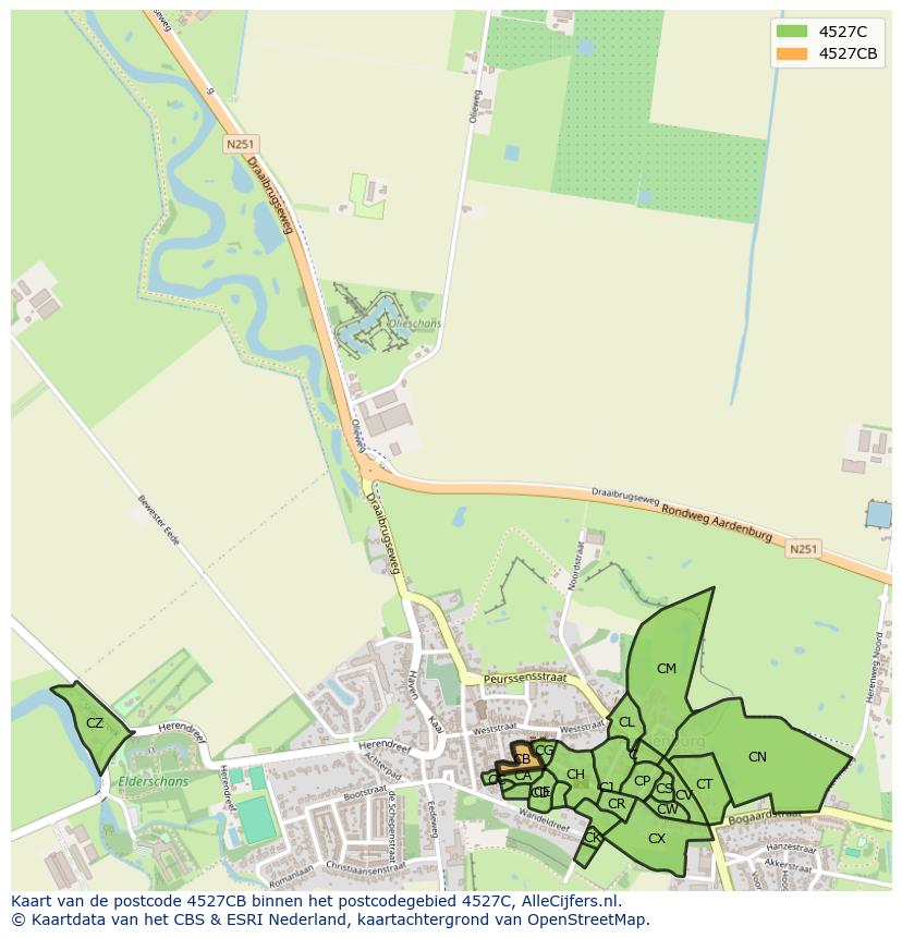 Afbeelding van het postcodegebied 4527 CB op de kaart.