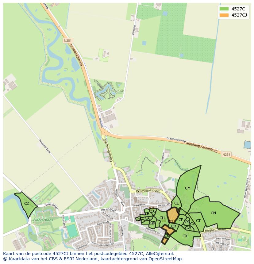 Afbeelding van het postcodegebied 4527 CJ op de kaart.