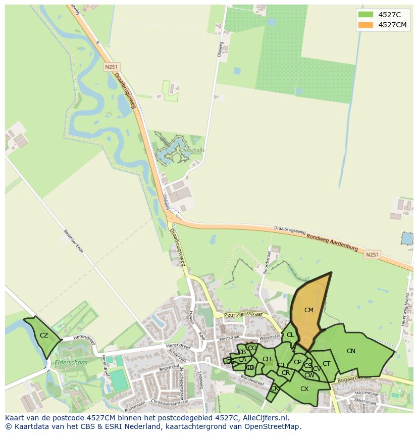 Afbeelding van het postcodegebied 4527 CM op de kaart.