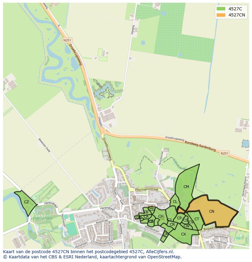 Afbeelding van het postcodegebied 4527 CN op de kaart.