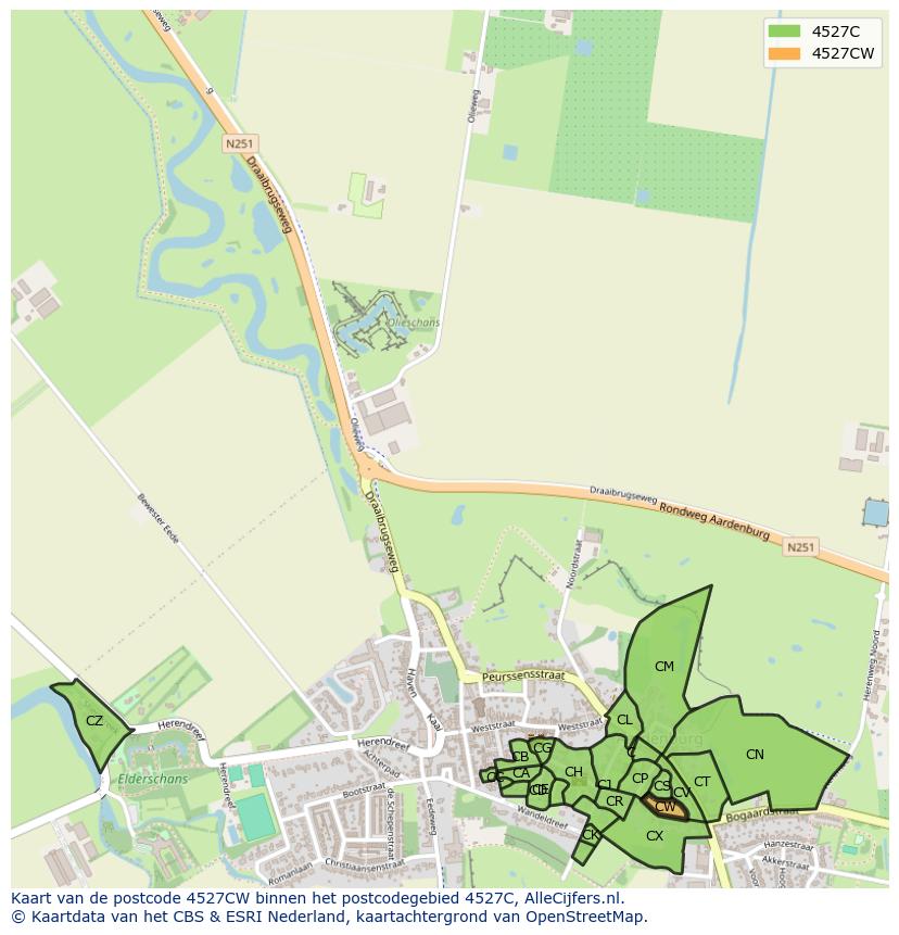 Afbeelding van het postcodegebied 4527 CW op de kaart.