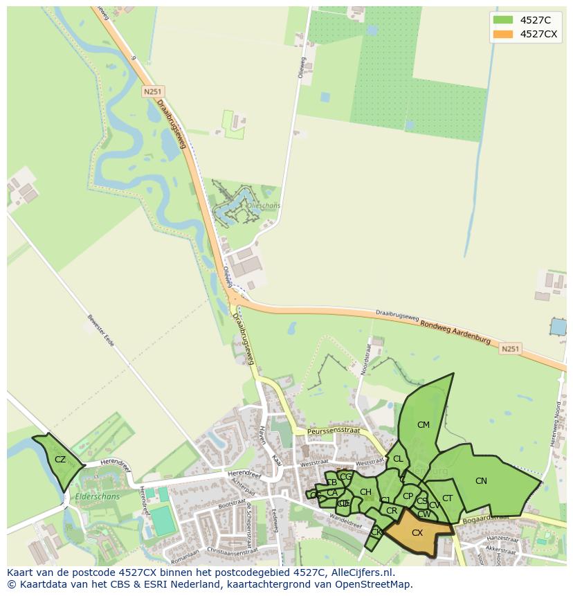 Afbeelding van het postcodegebied 4527 CX op de kaart.