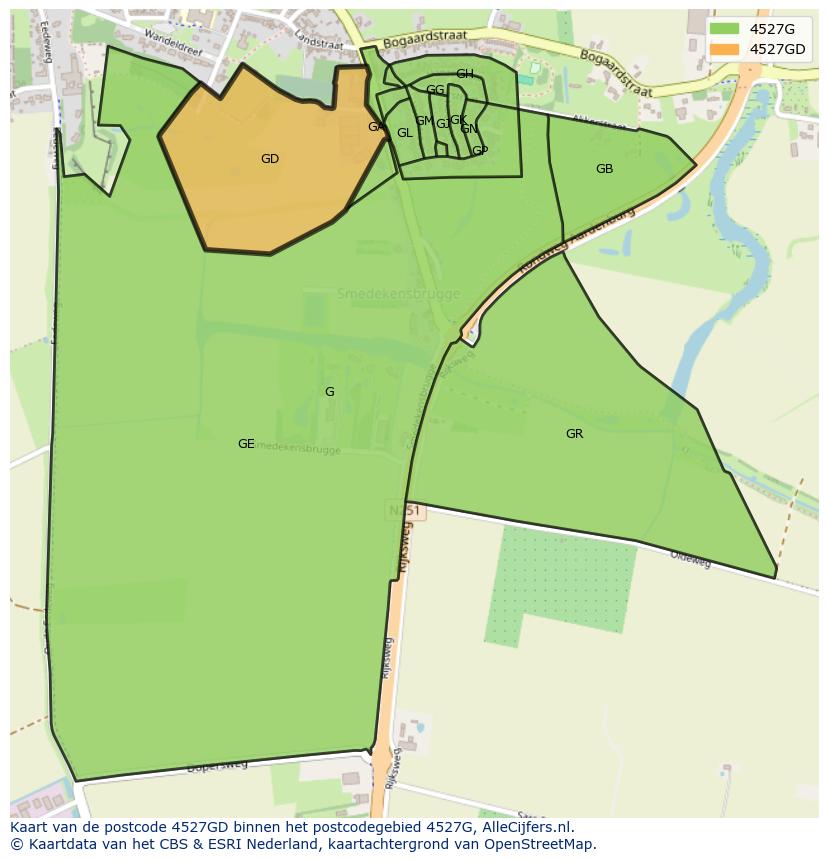 Afbeelding van het postcodegebied 4527 GD op de kaart.
