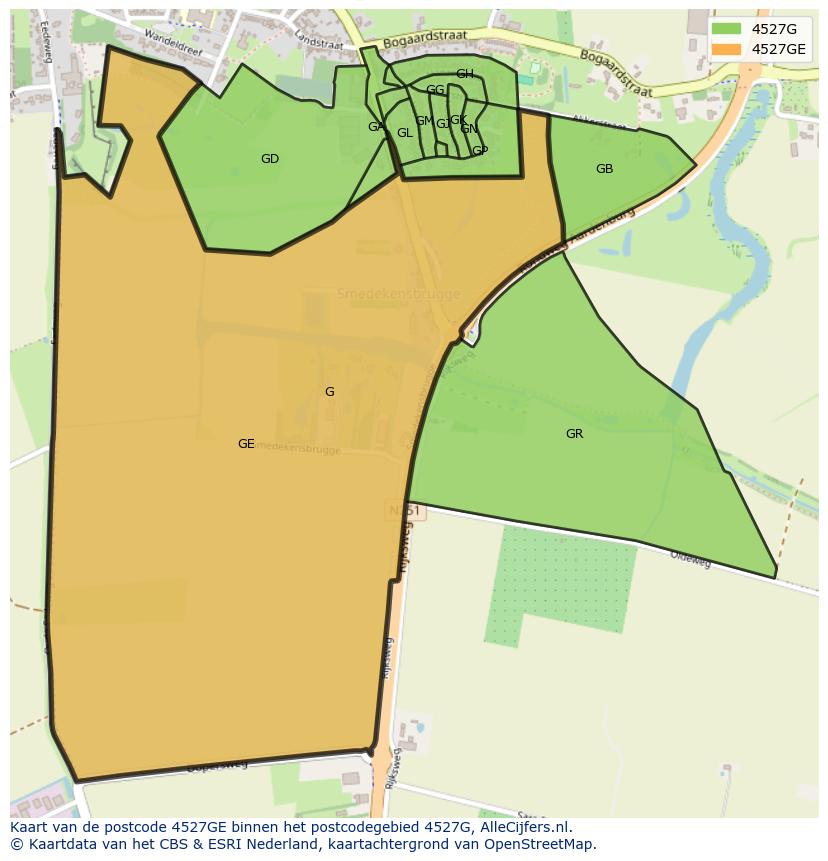 Afbeelding van het postcodegebied 4527 GE op de kaart.