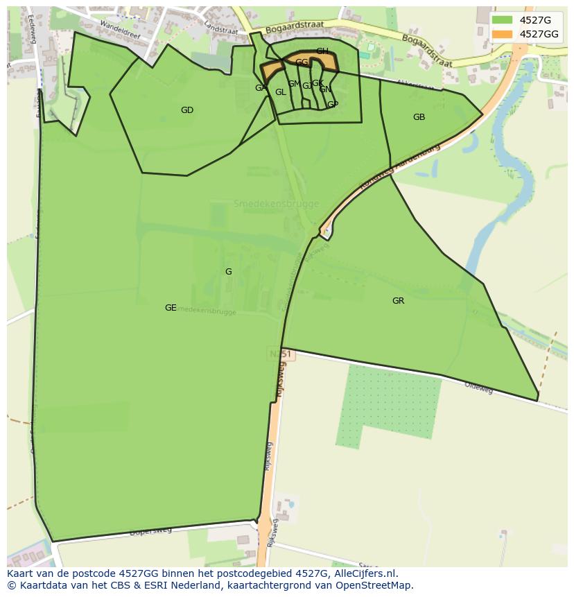 Afbeelding van het postcodegebied 4527 GG op de kaart.